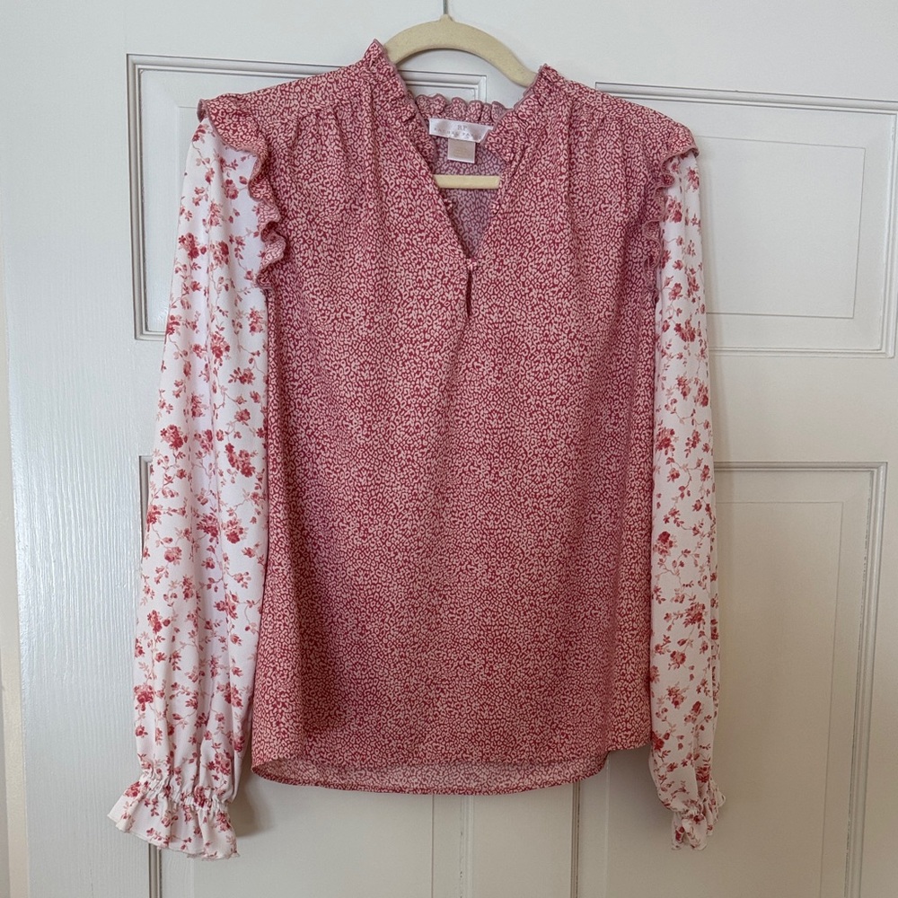 Floral Print Women's Top - pink and White